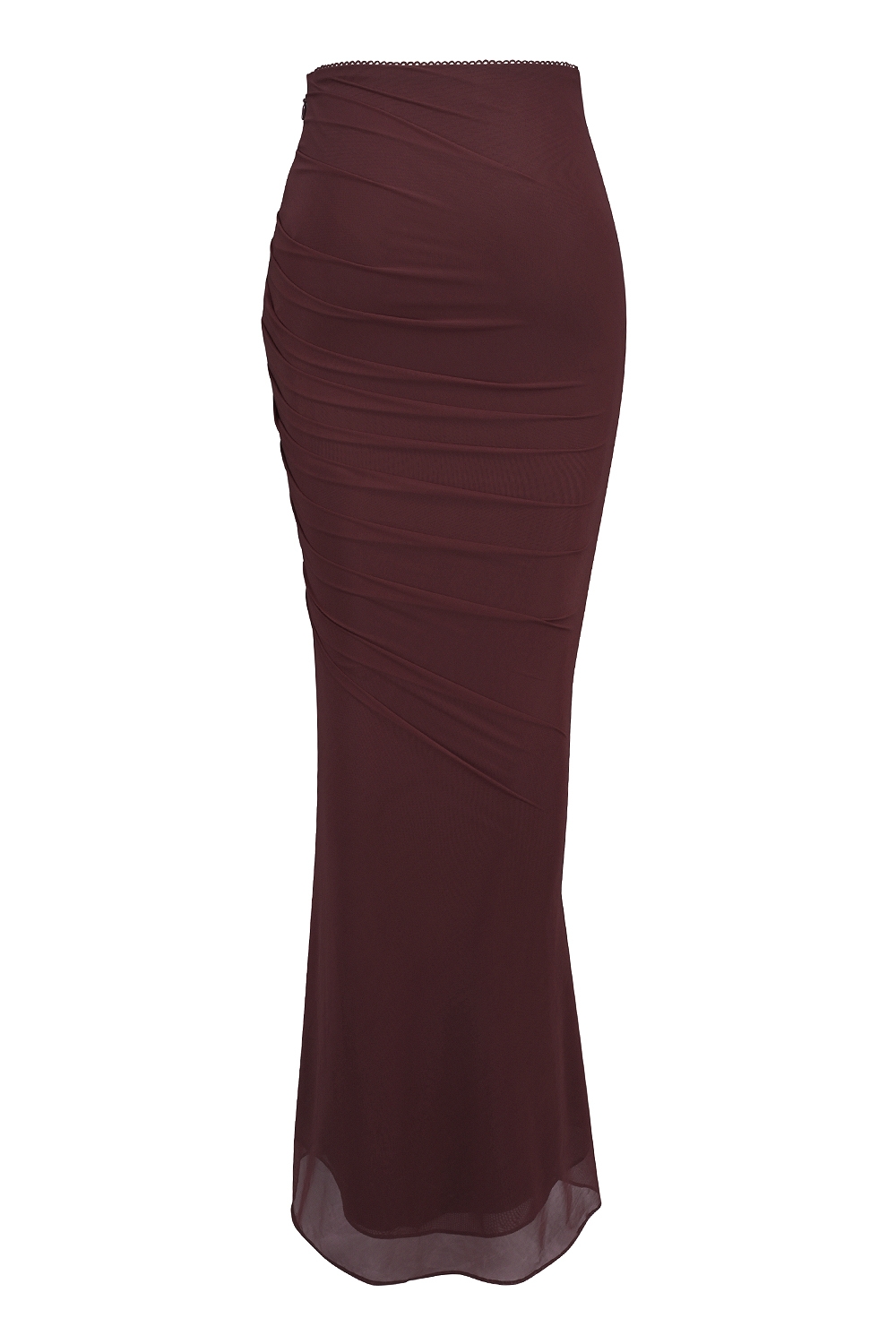 Cassidy-Cabernet Fluted Hem Mesh Maxi Skirt