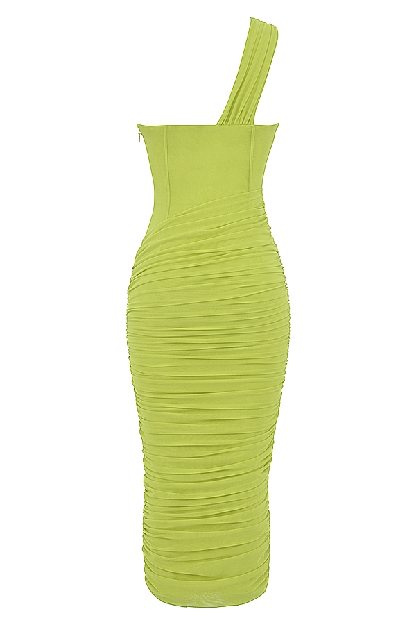 Valentina-Lime Asymmetric Cutout Midi Dress