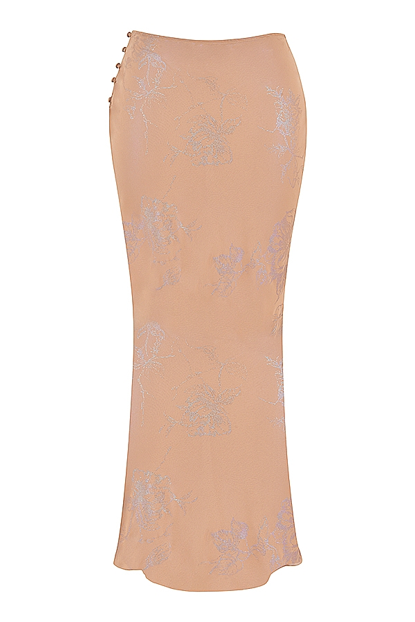 Dyana-Shimmer Cafe Au Lait Bias Cut Maxi Skirt