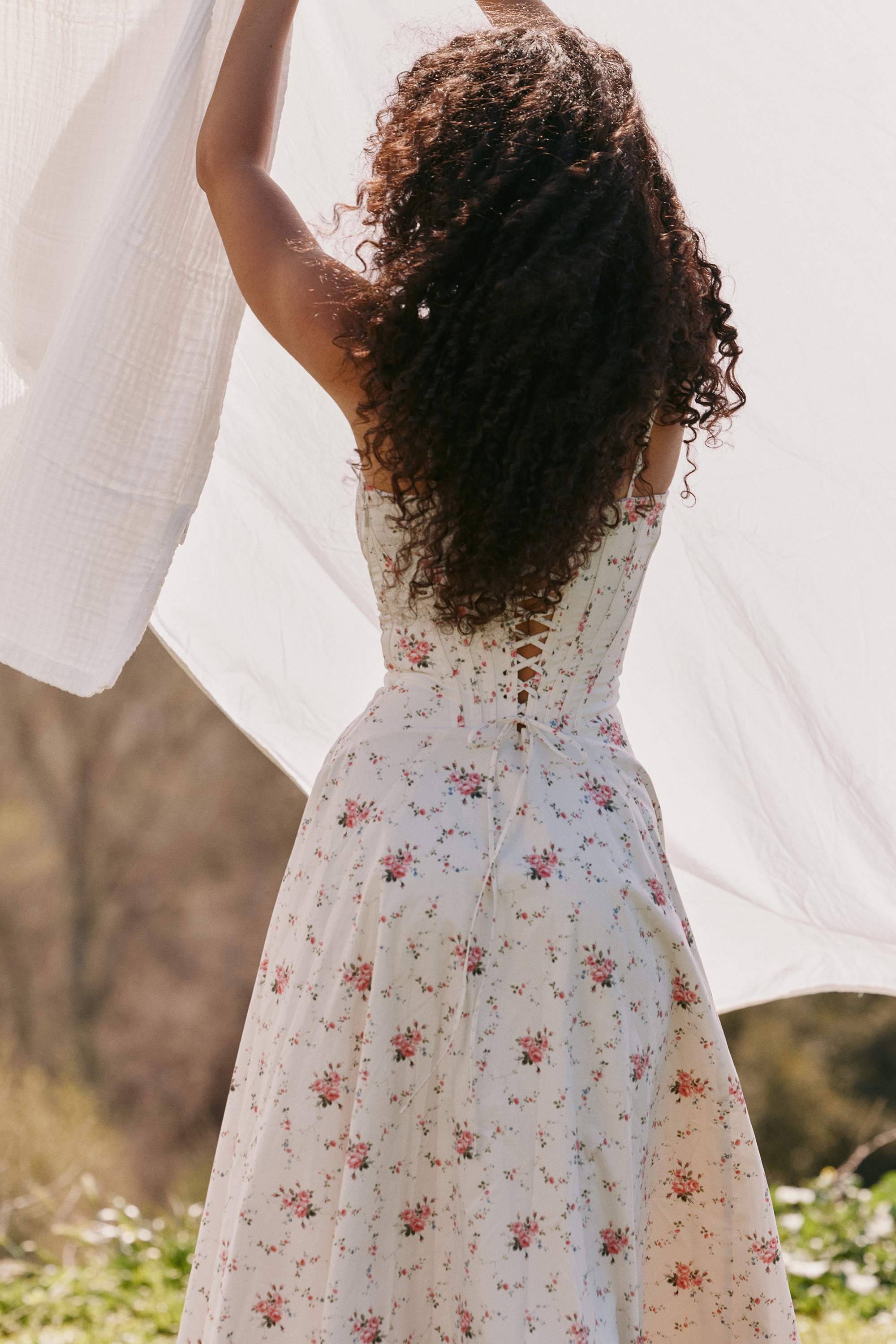 Steffani-White Stretch Cotton Rose Print Midi Sundress