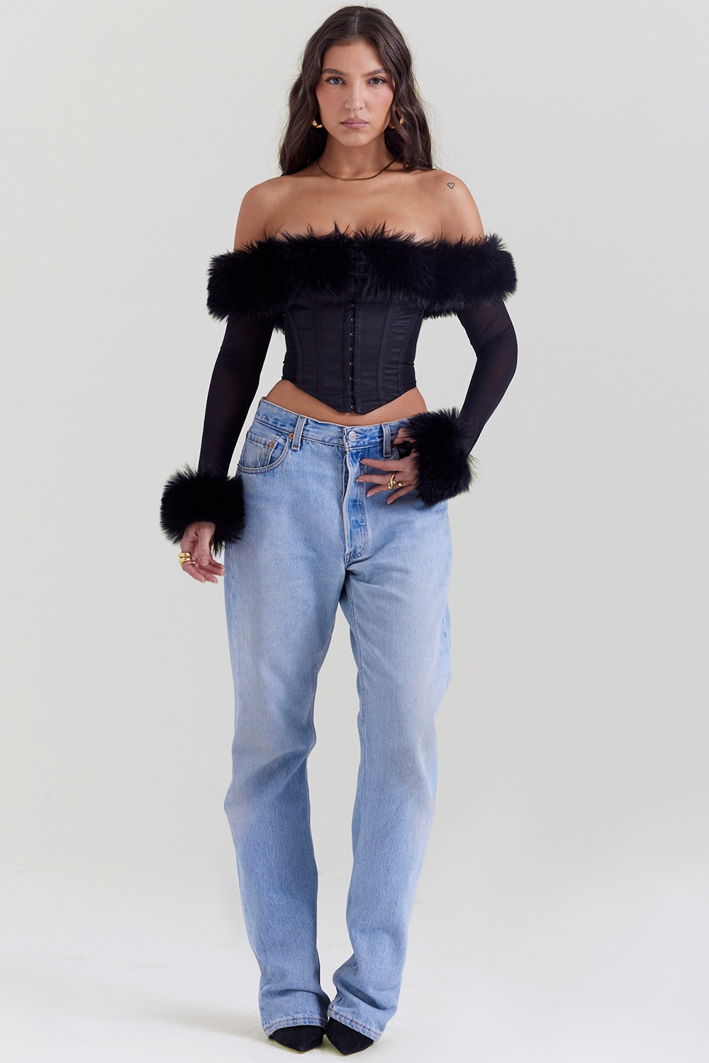 Merle-Black Faux Fur Trim Corset