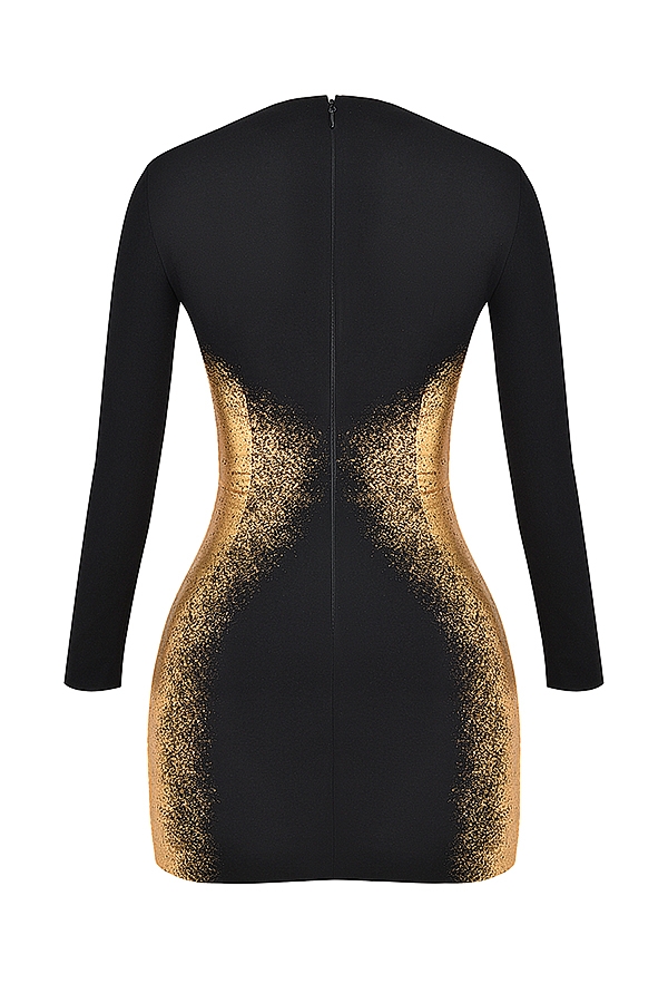 Domenica-Black & Gold Foil Print Mini Dress
