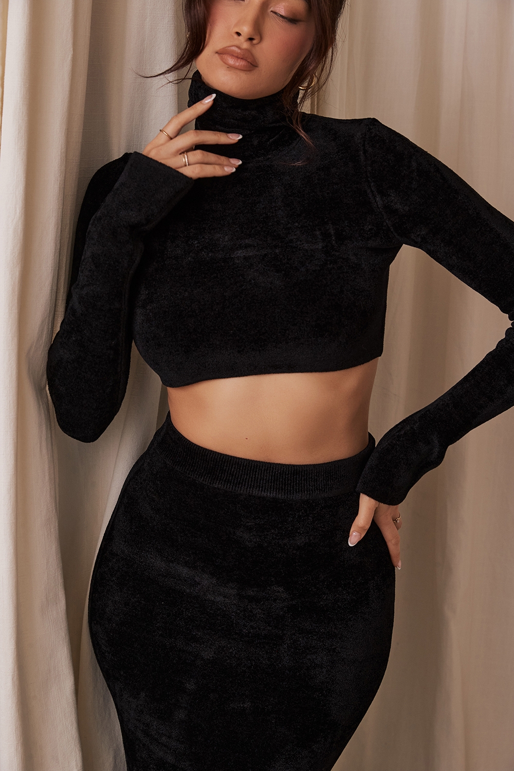 Suri-Black Chenille Cropped Top - SALE