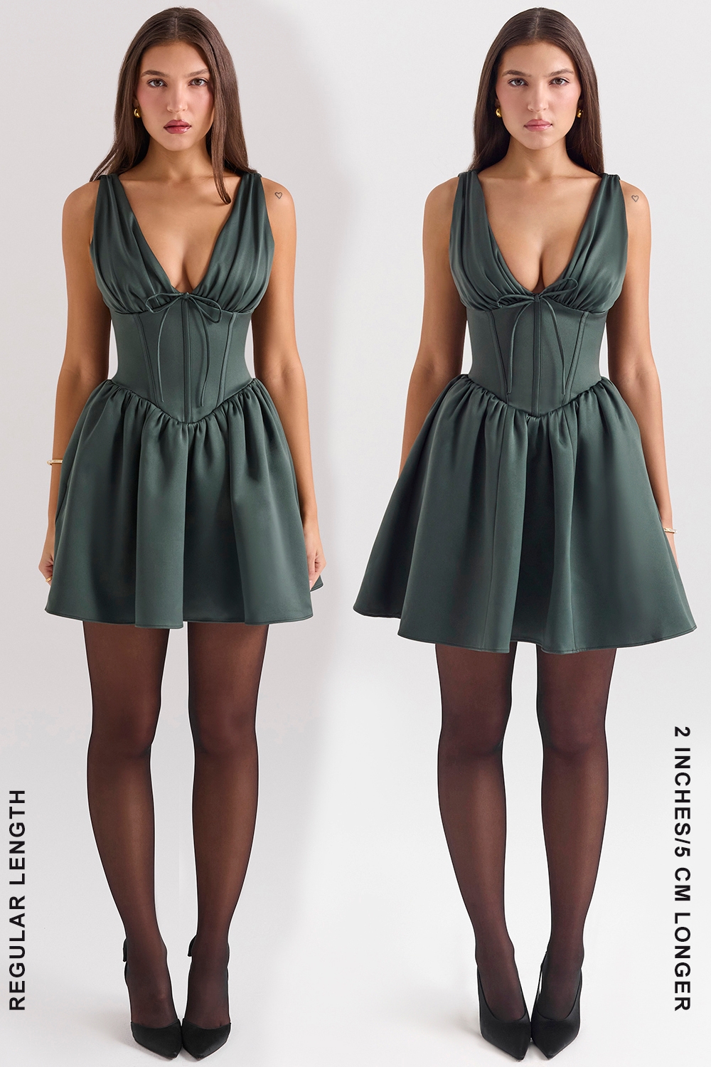 Emmeliette-Forest Green Satin Mini Dress
