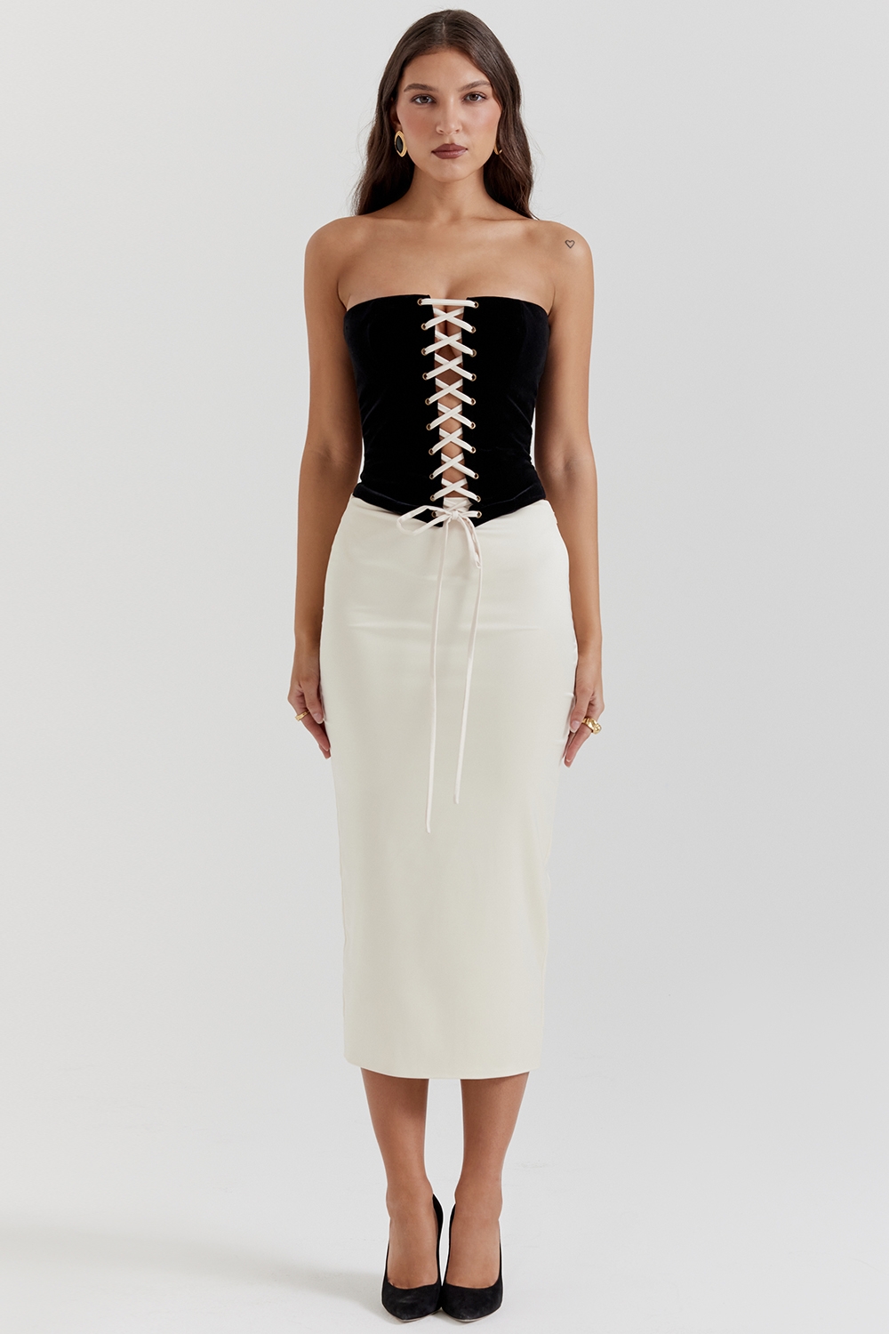 Jaina-Black & Vintage Cream Strapless Corset Dress