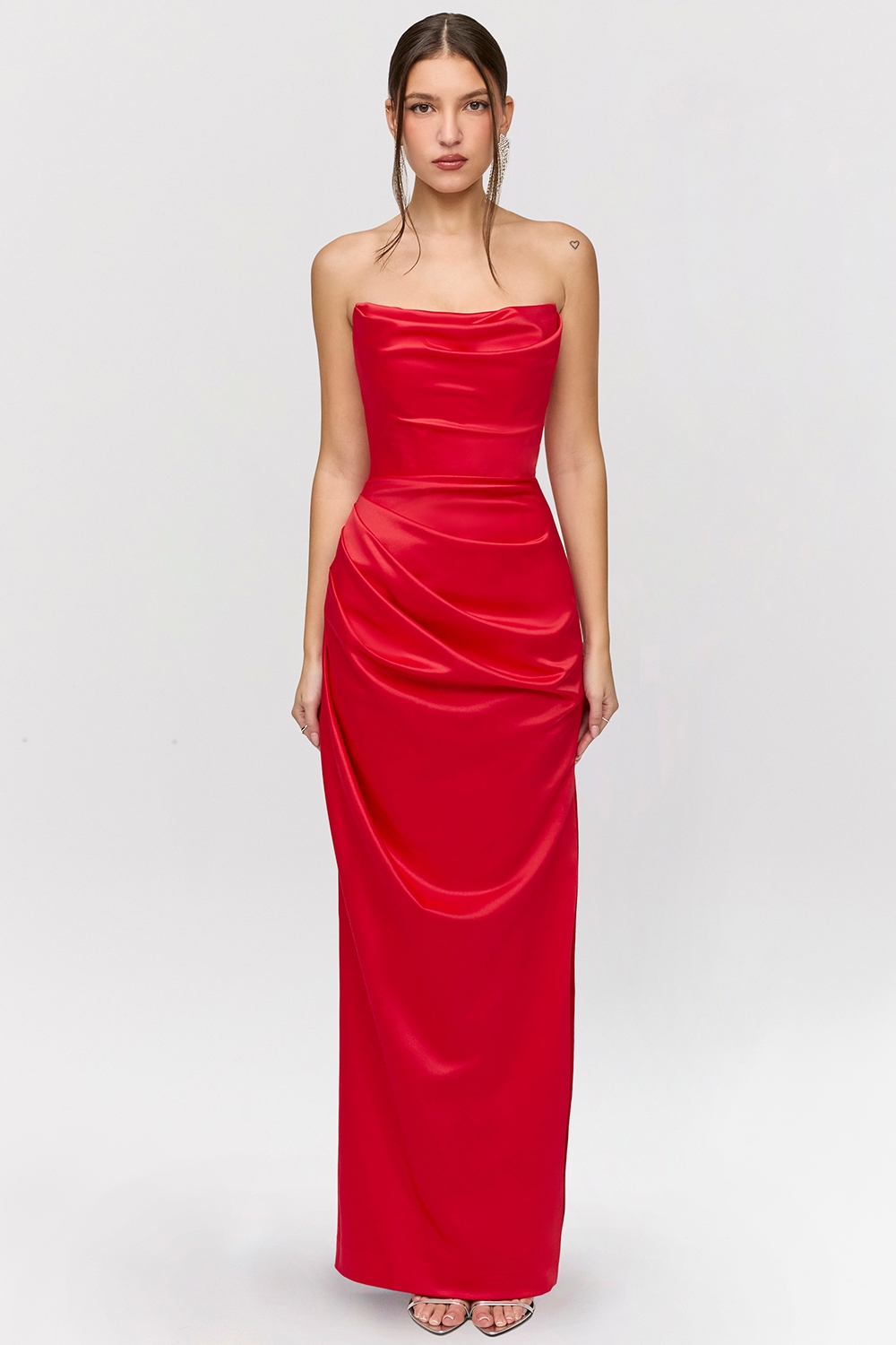 Adrienne-Scarlet Satin Strapless Gown