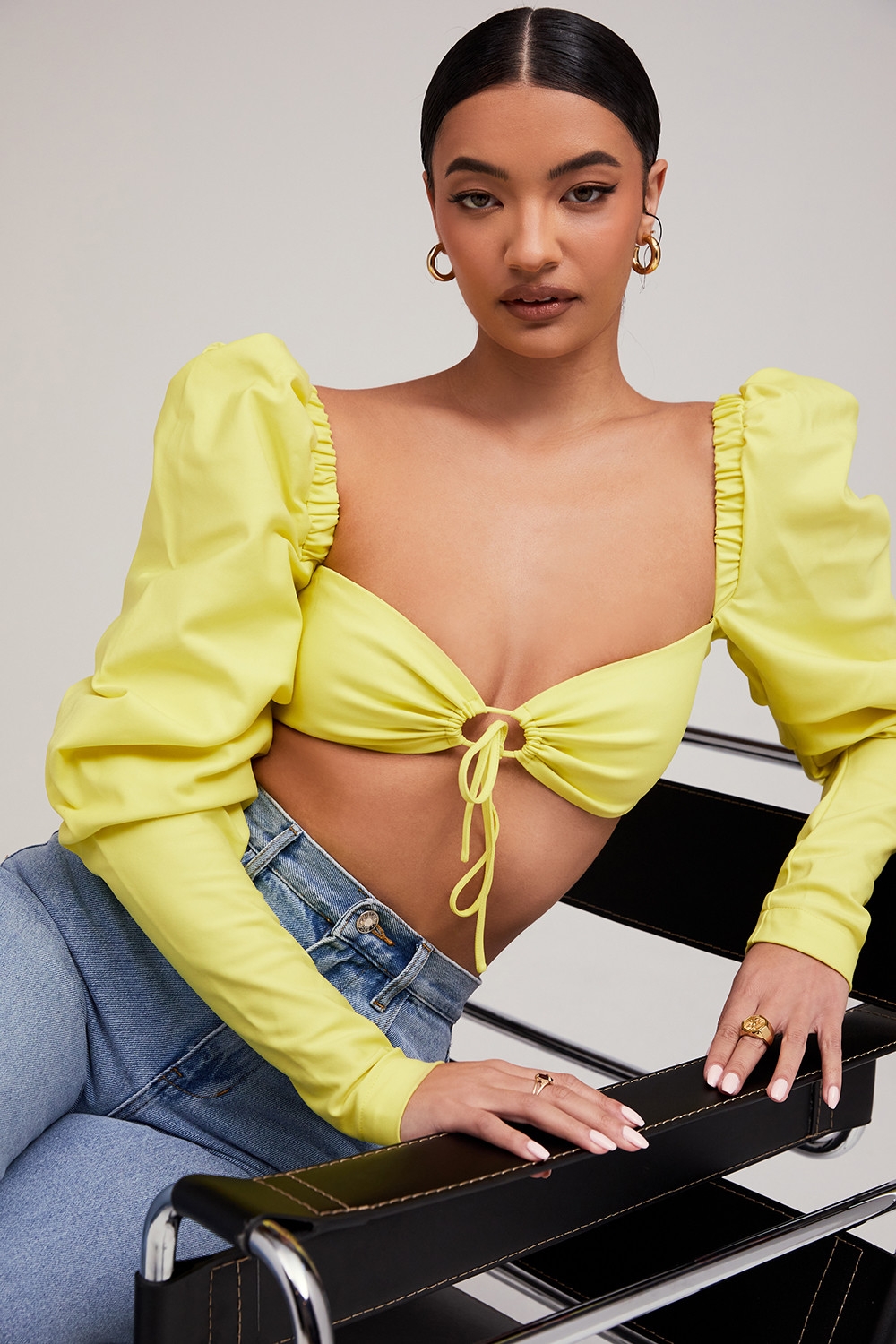 Tough Love-Mistress Rocks  Lemon Puff Sleeve Cropped Top - SALE