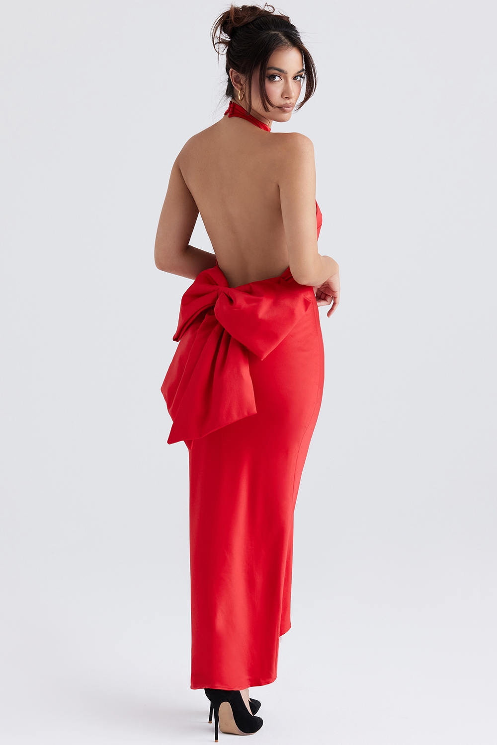 Ilaria-Red Bow Halter Dress
