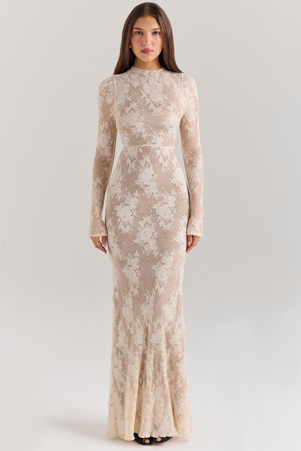 Isoline-Peach Lace Maxi Dress