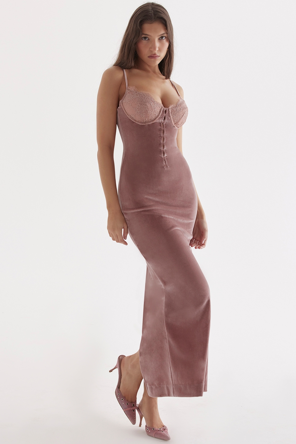 Azalea-Soft Pink Velvet Midi Dress