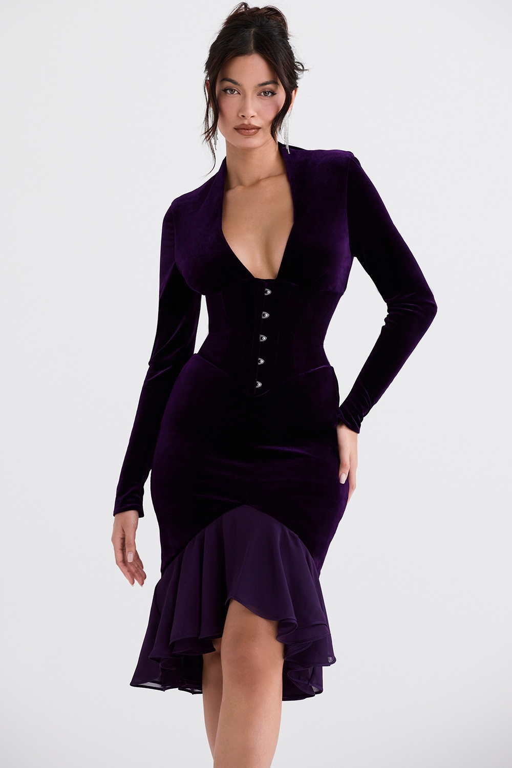 Dahna-Dark Purple Velvet Corset Dress