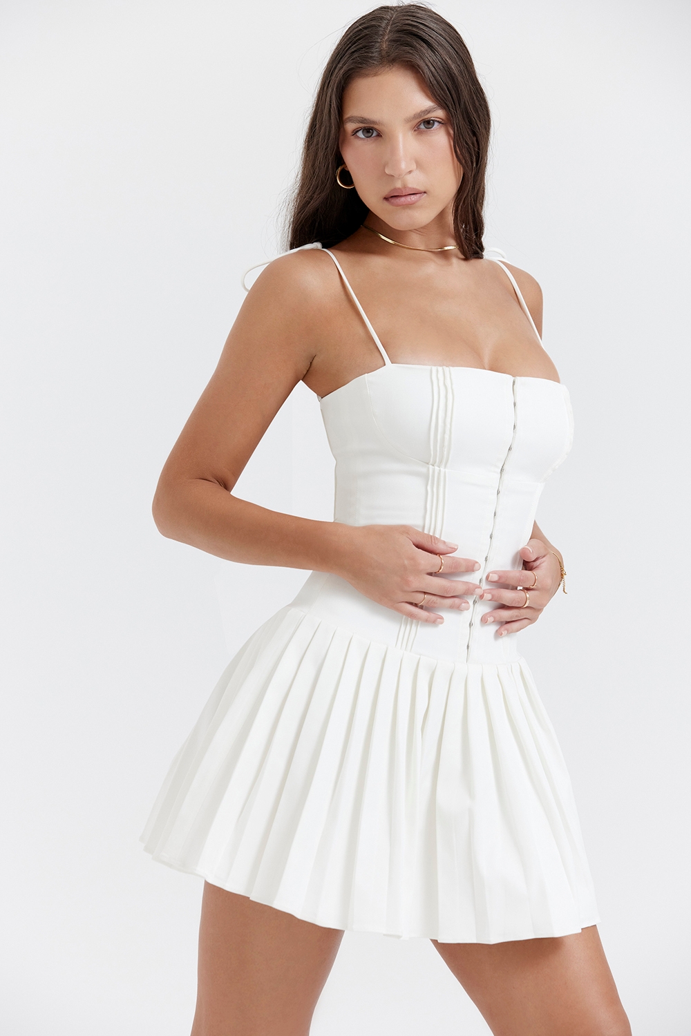 Marcy-White Pleated Mini Dress