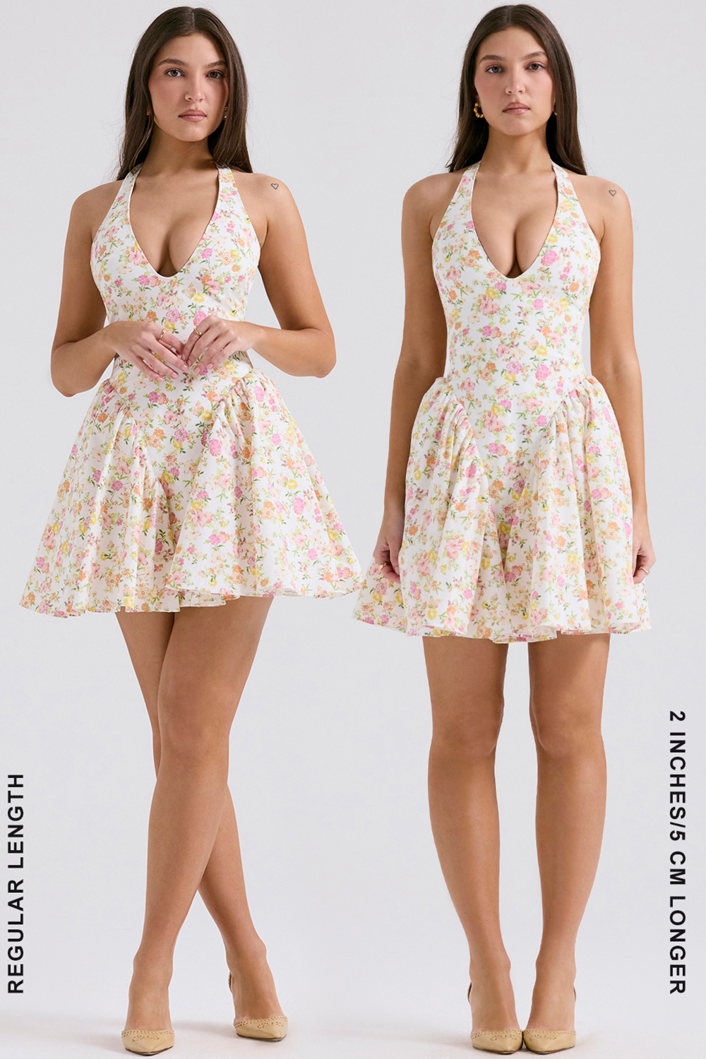 Valentia-Ivory Meadow Print Cotton Halter Mini Dress