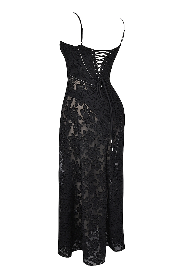 Seren-Black Floral Lace Back Maxi Dress