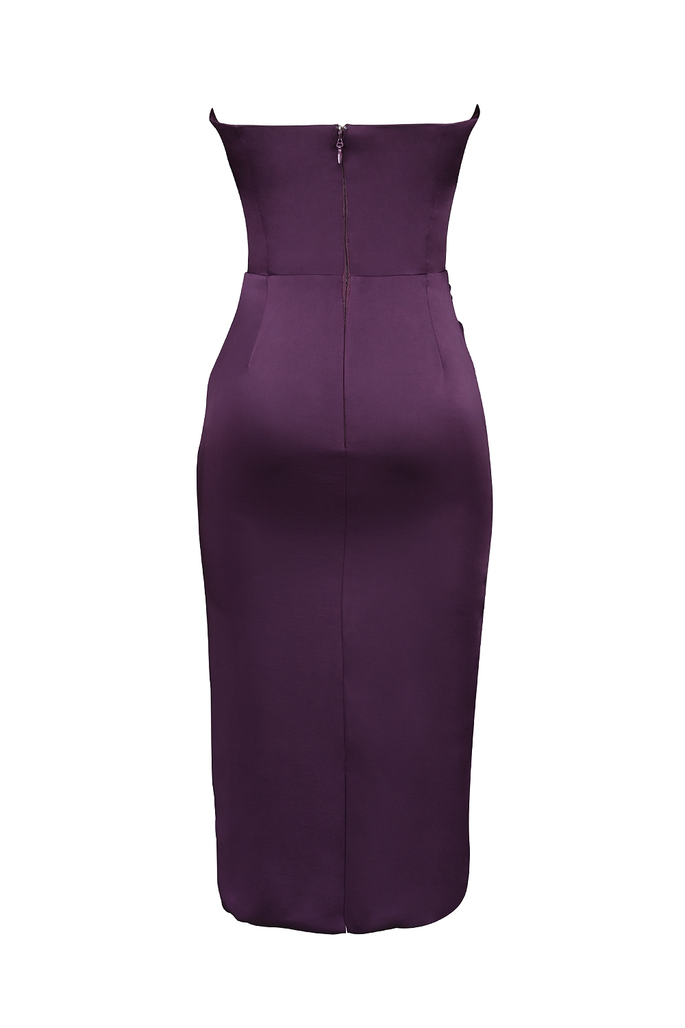 Santana-Grape Satin Strapless Midi Dress