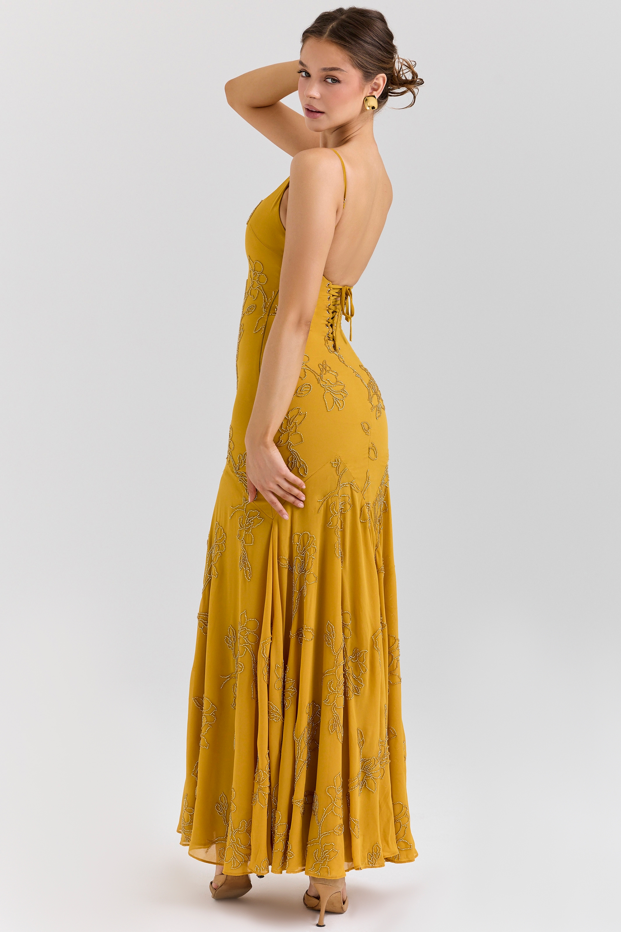 Rosalia-Gold Embellished Hand Beaded Maxi Dress