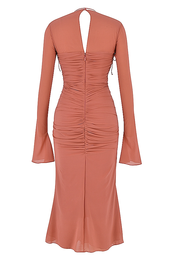 Reine-Rose Real Silk Ruffle Midi Dress