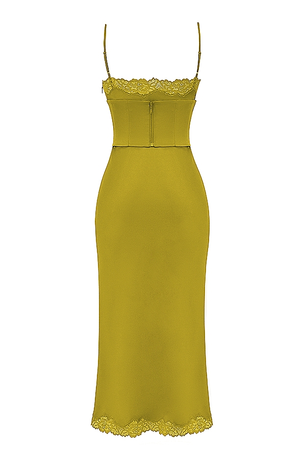 Salma-Chartreuse Satin Slip Dress