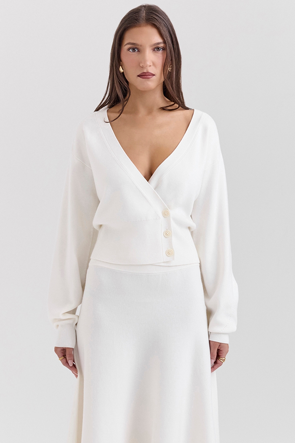 Rowan-Ivory Wool Balloon Sleeve Wrap cardigan