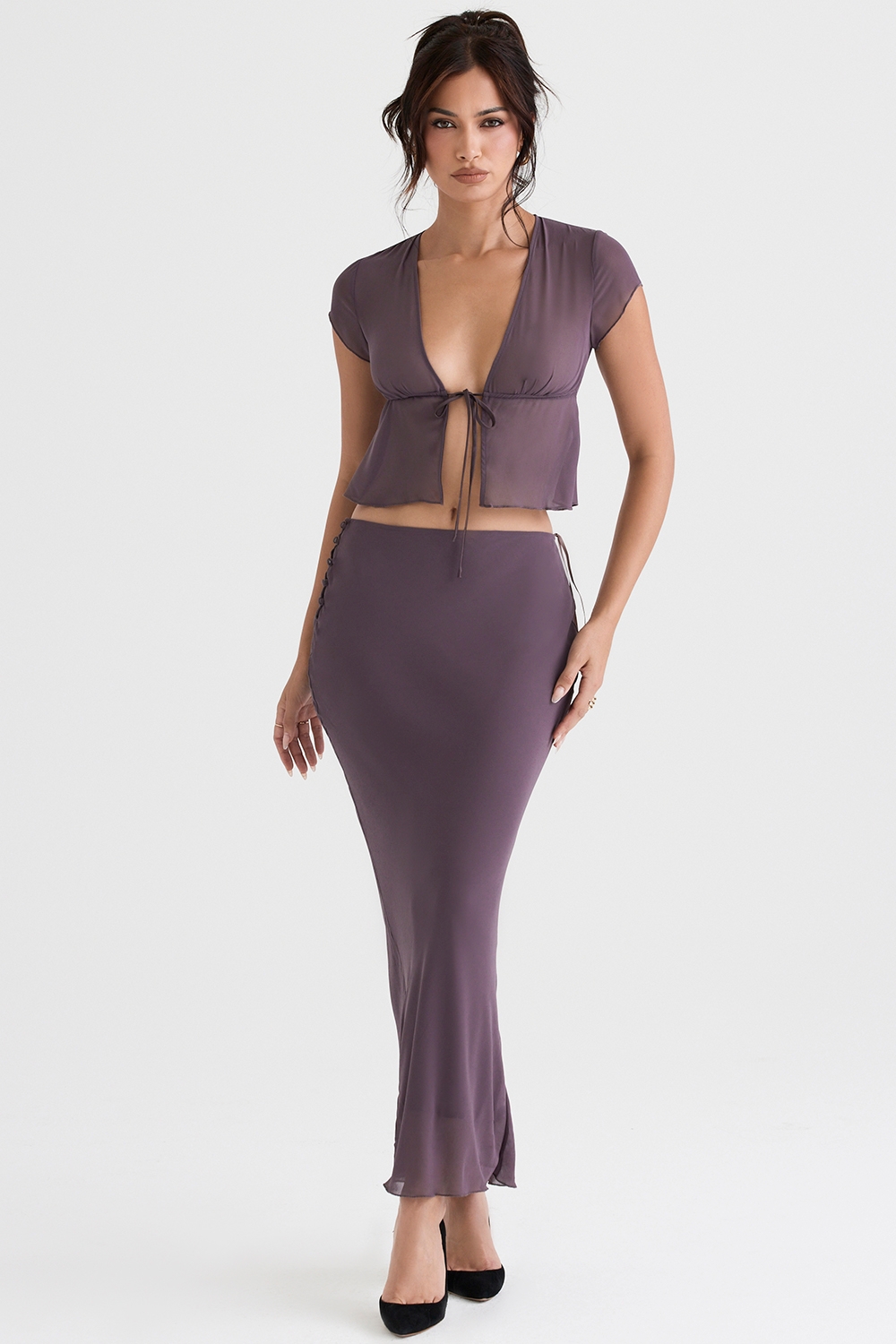 Dyana-Dark Mauve Bias Cut Maxi Skirt