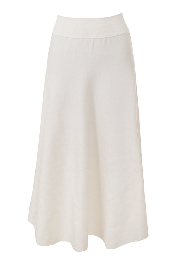 Solara-Ivory Wool Mix Flared Midi Skirt