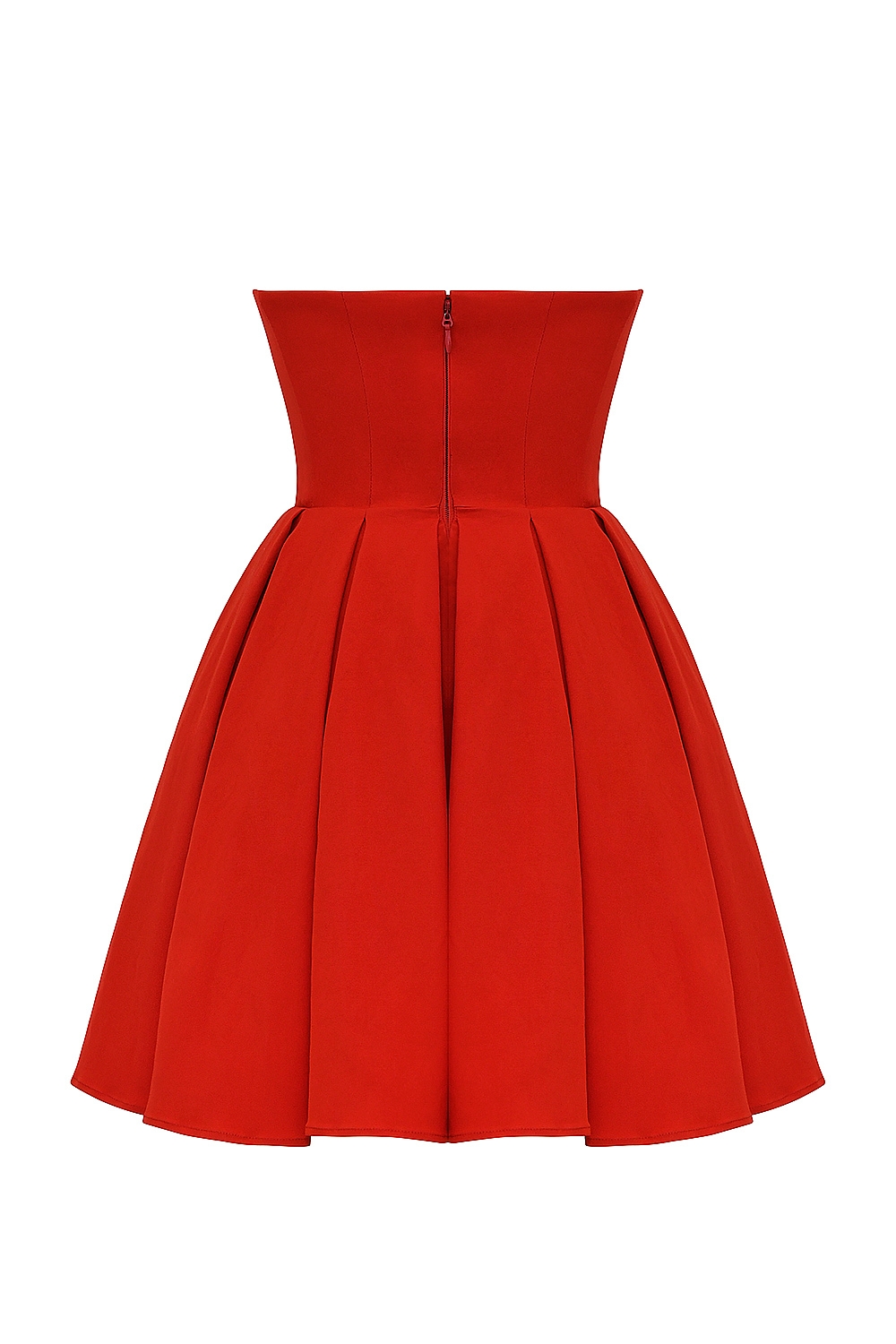 Emmanuela-Italian Tomato Strapless Pleated Mini Dress