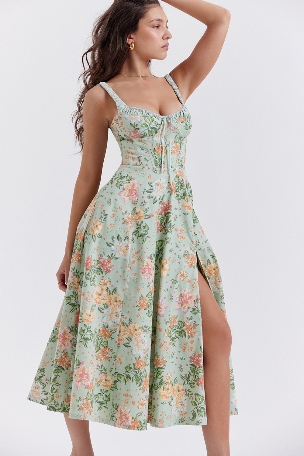 Sabrina-Light Jade Print Bustier Sundress