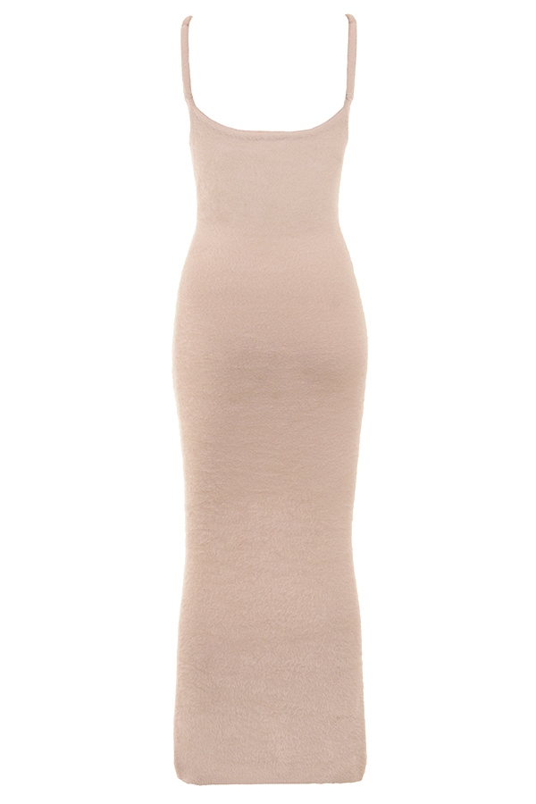 Fayette-Beige Soft Fluffy Knit Maxi Dress - SALE