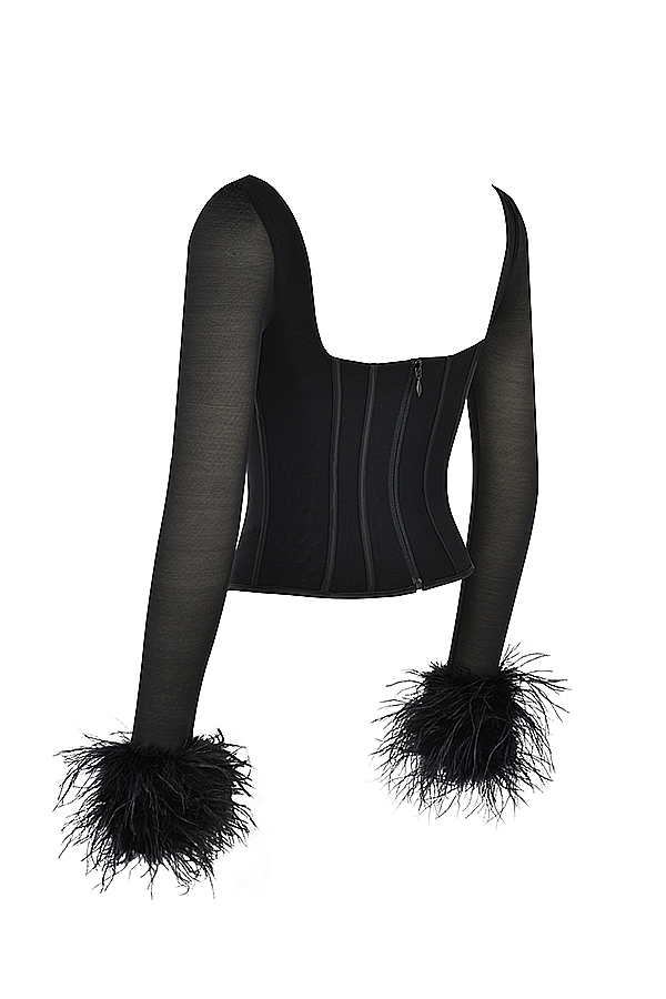 Stella-Black Mesh Trimmed Corset