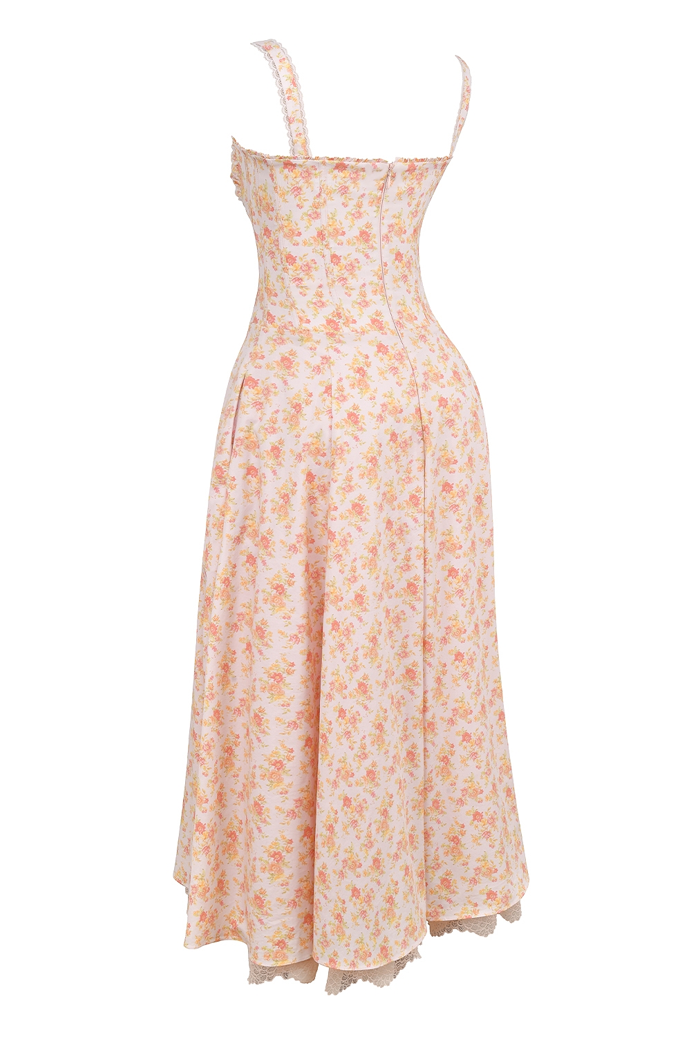 Rosalee-Peach Poppy Print Cotton Bustier Sundress