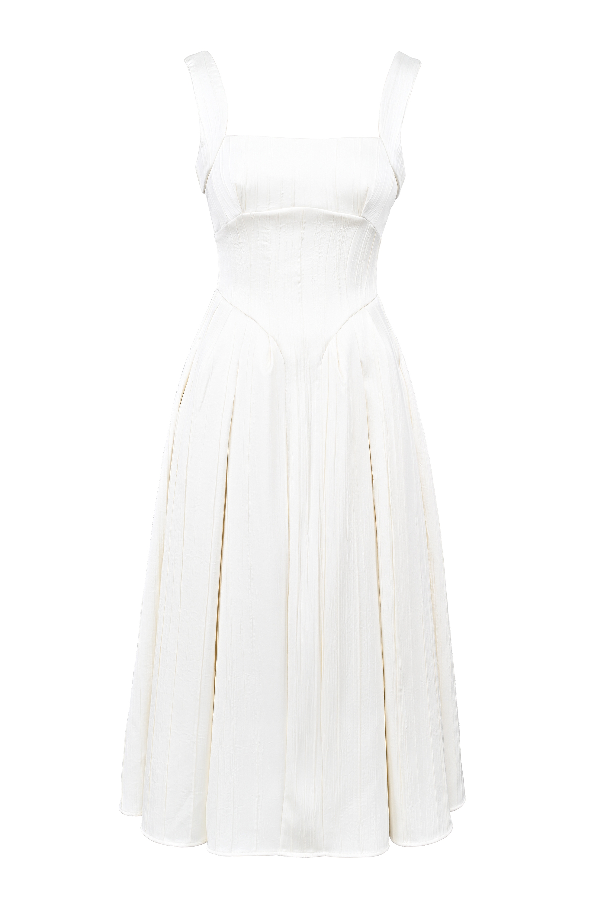 Isabeau-Ivory Textured Satin Corset Midi Dress