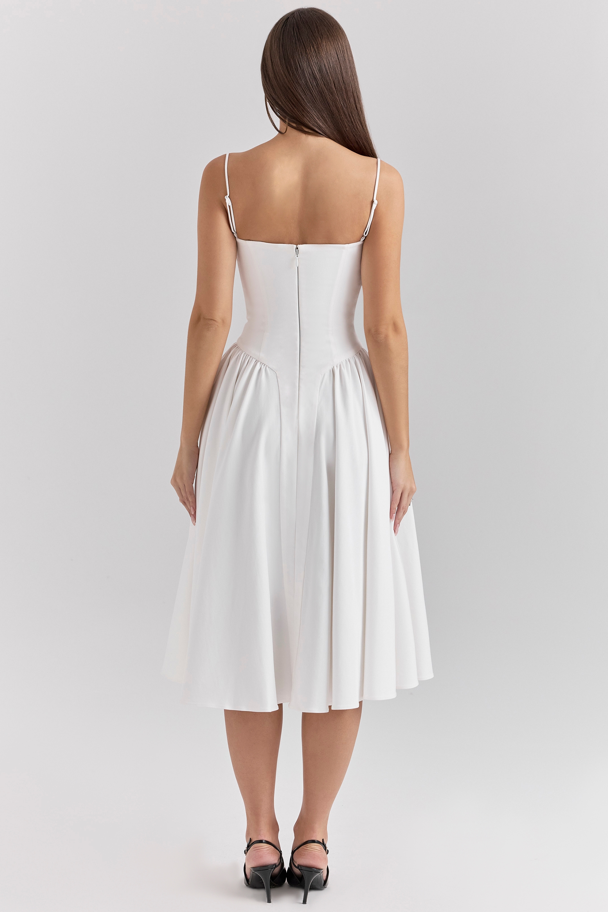 Samaria-White Corset Midi Dress