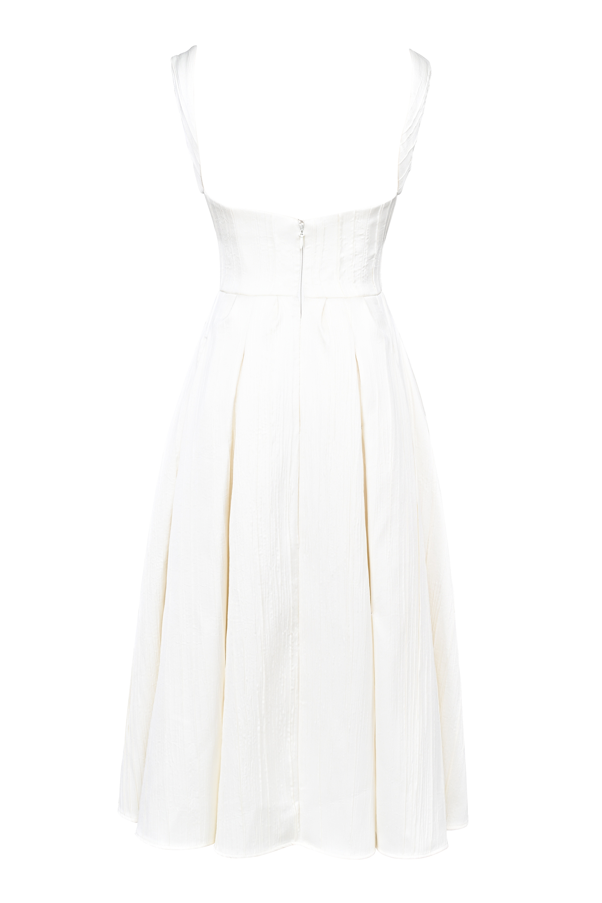 Isabeau-Ivory Textured Satin Corset Midi Dress