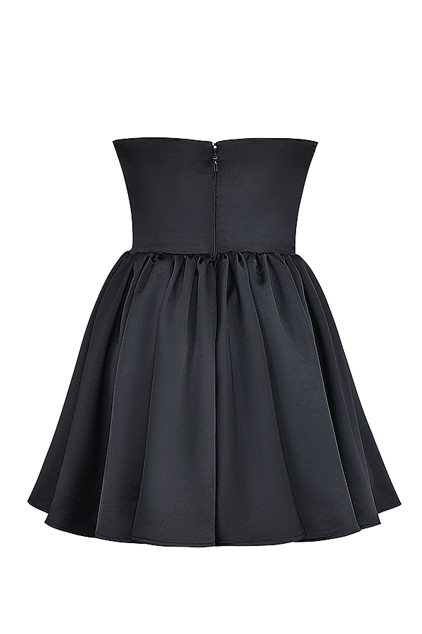 Jadore-Black Lace and Satin Strapless Mini Dress