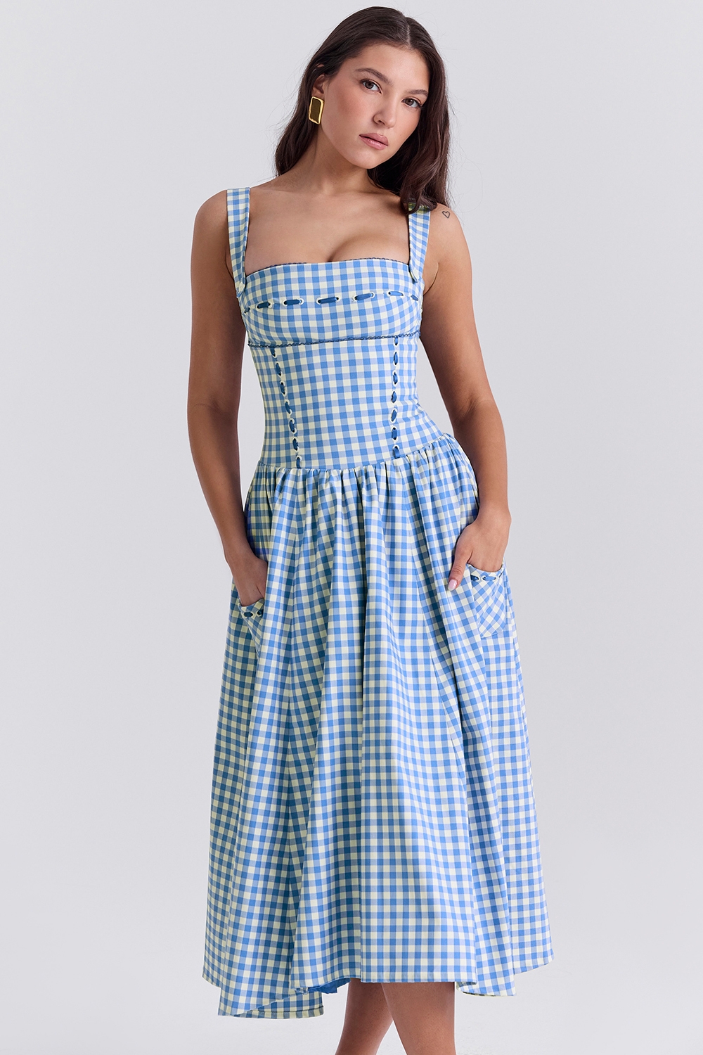 Vivien-Regatta Blue Gingham Midi Sundress