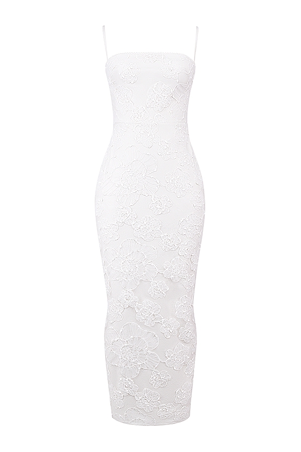 Eva-White Floral Lace Maxi Dress