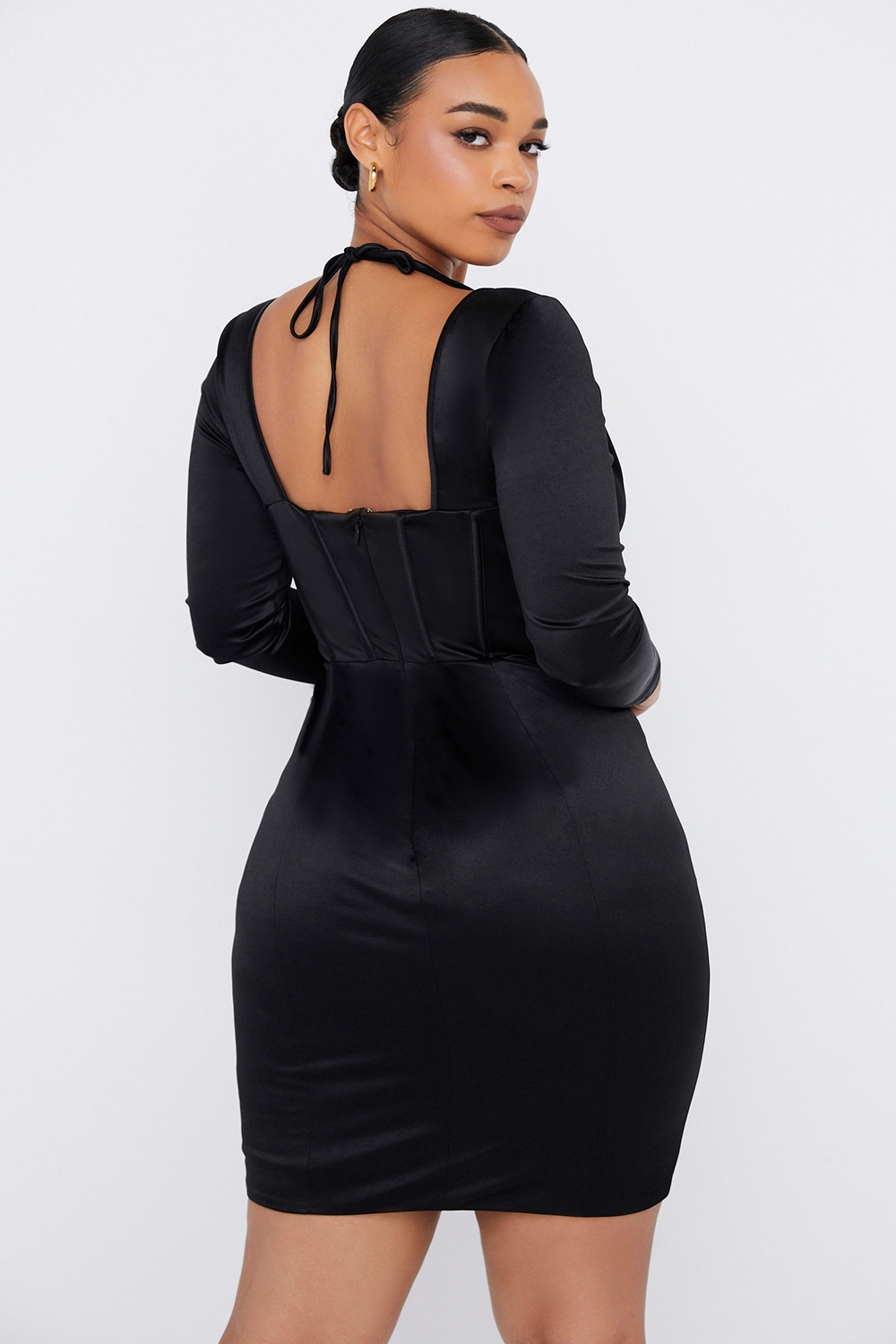 Grazia-Black Disco Satin Corset Dress