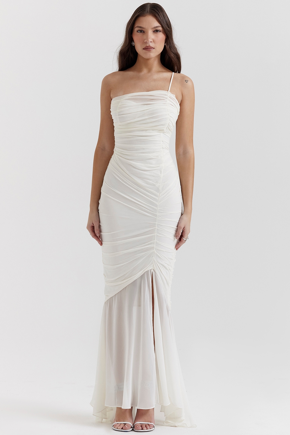 Pearla-Ivory Ruched Maxi Dress