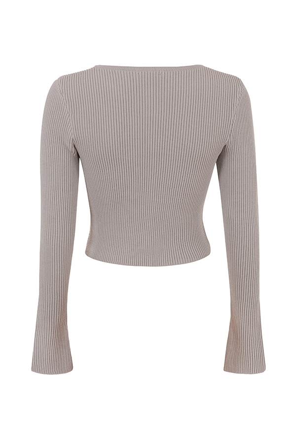 Sylvia-Taupe Ribbed Knit Cardigan - SALE