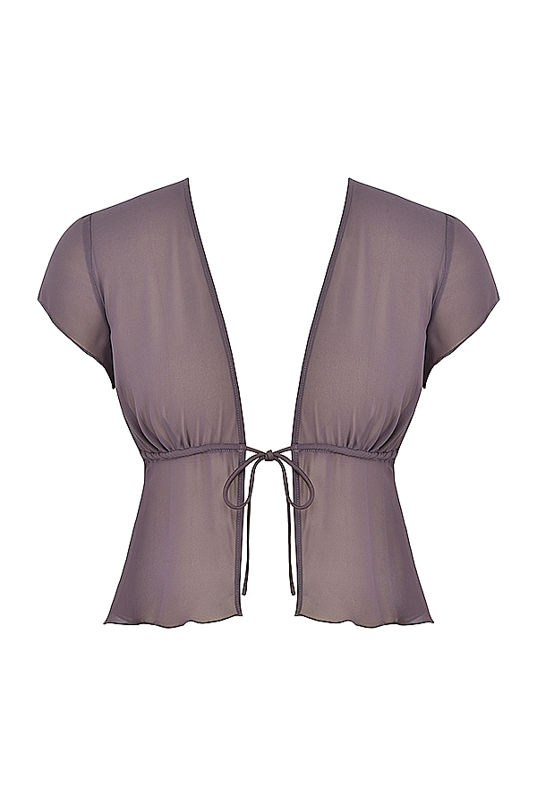 Maia-Dark Mauve Tie Front Top