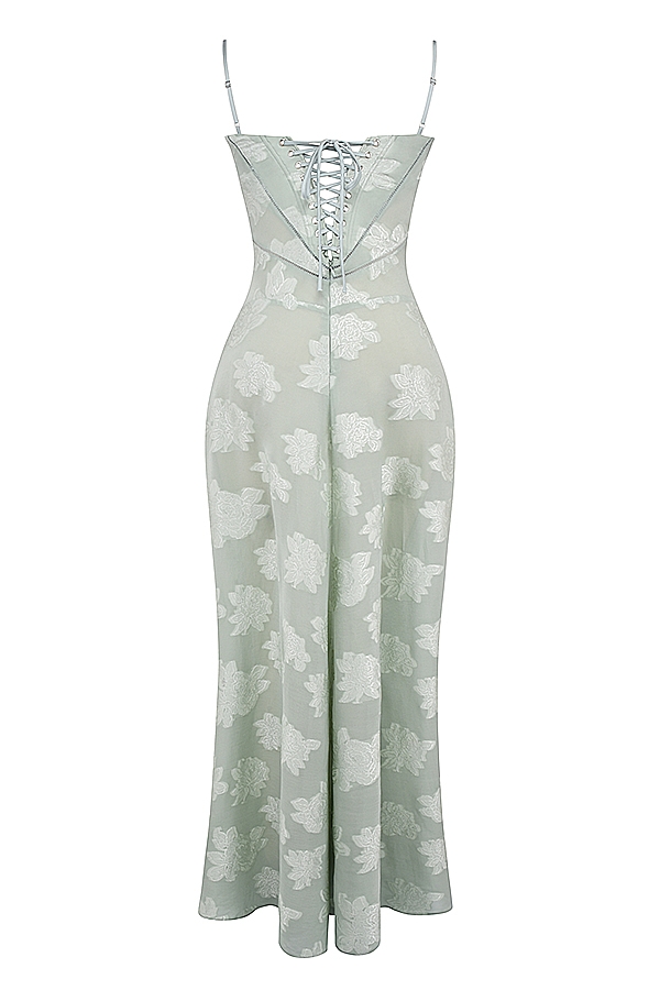 Seren-Pistachio Floral Lace Back Maxi Dress
