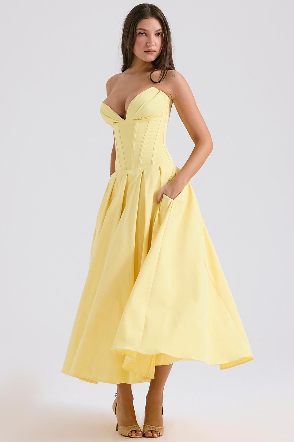 Lady-Sunshine Strapless Tulle Midi Dress
