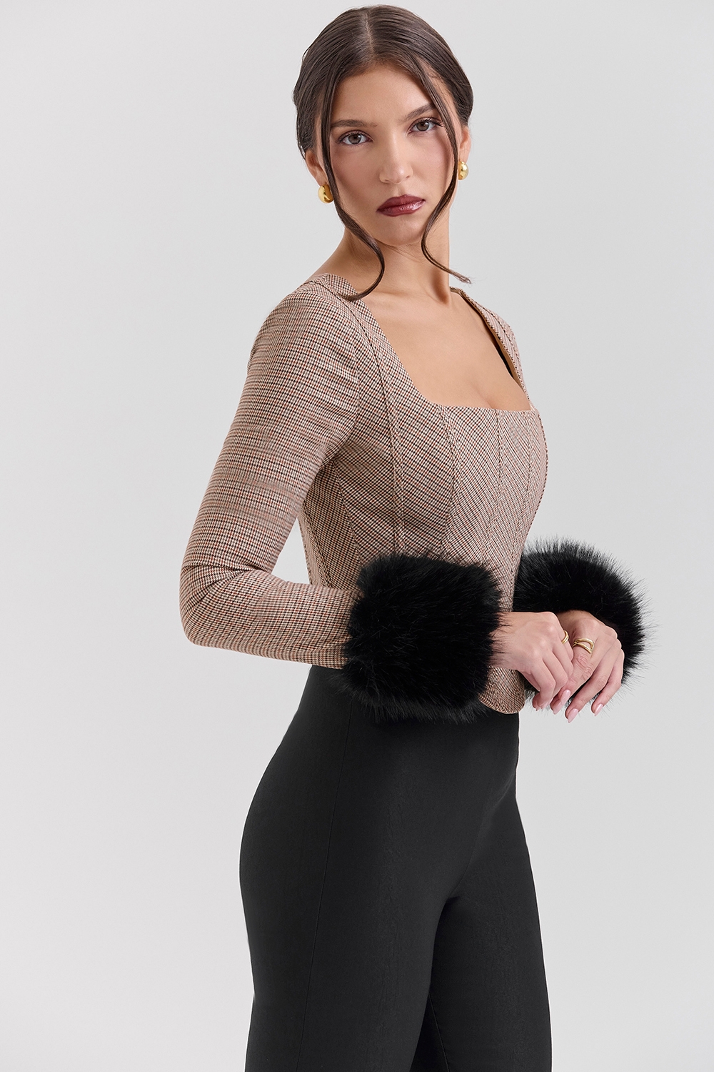 Antonia-Brown Puppytooth Corset Top - SALE