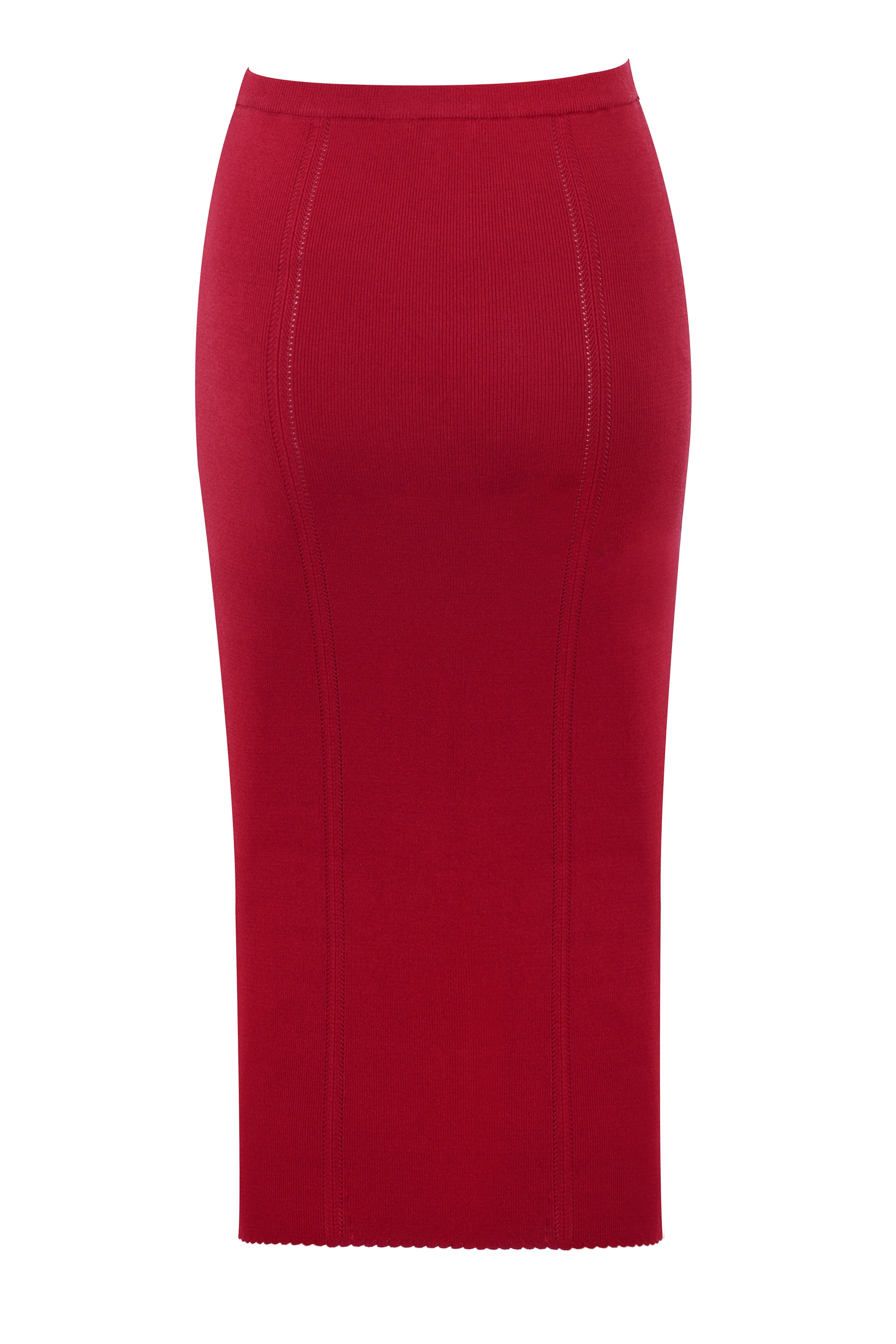 Eliane-Red Bodycon Knitted Midi Skirt
