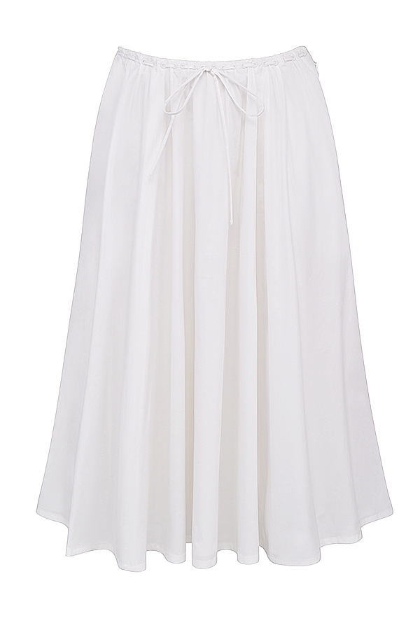 Cora-White Gathered Midi Skirt