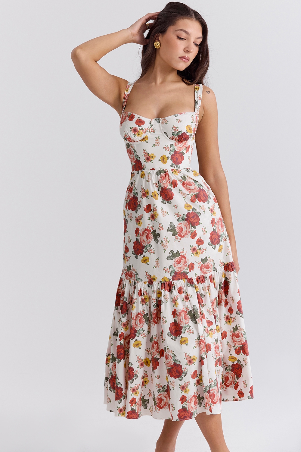 Elia-Italian Rose Print Cotton Midi Sundress