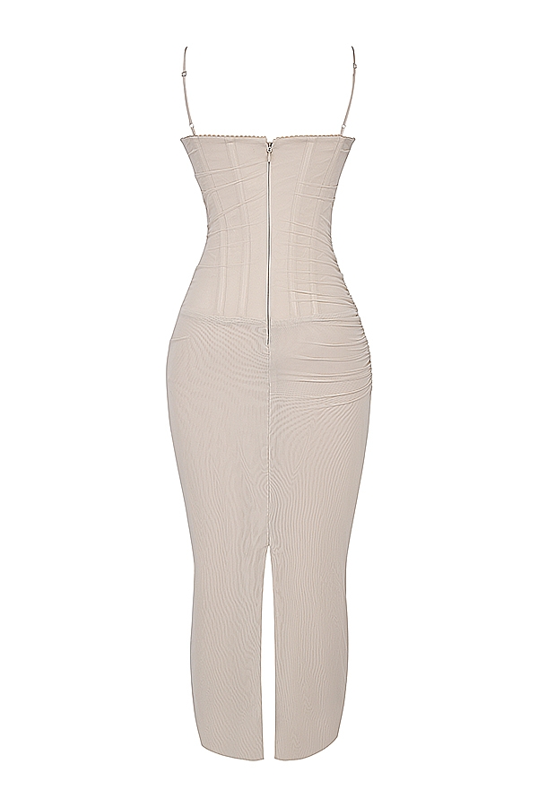 Nalini-Sand Stretch Mesh Maxi Dress