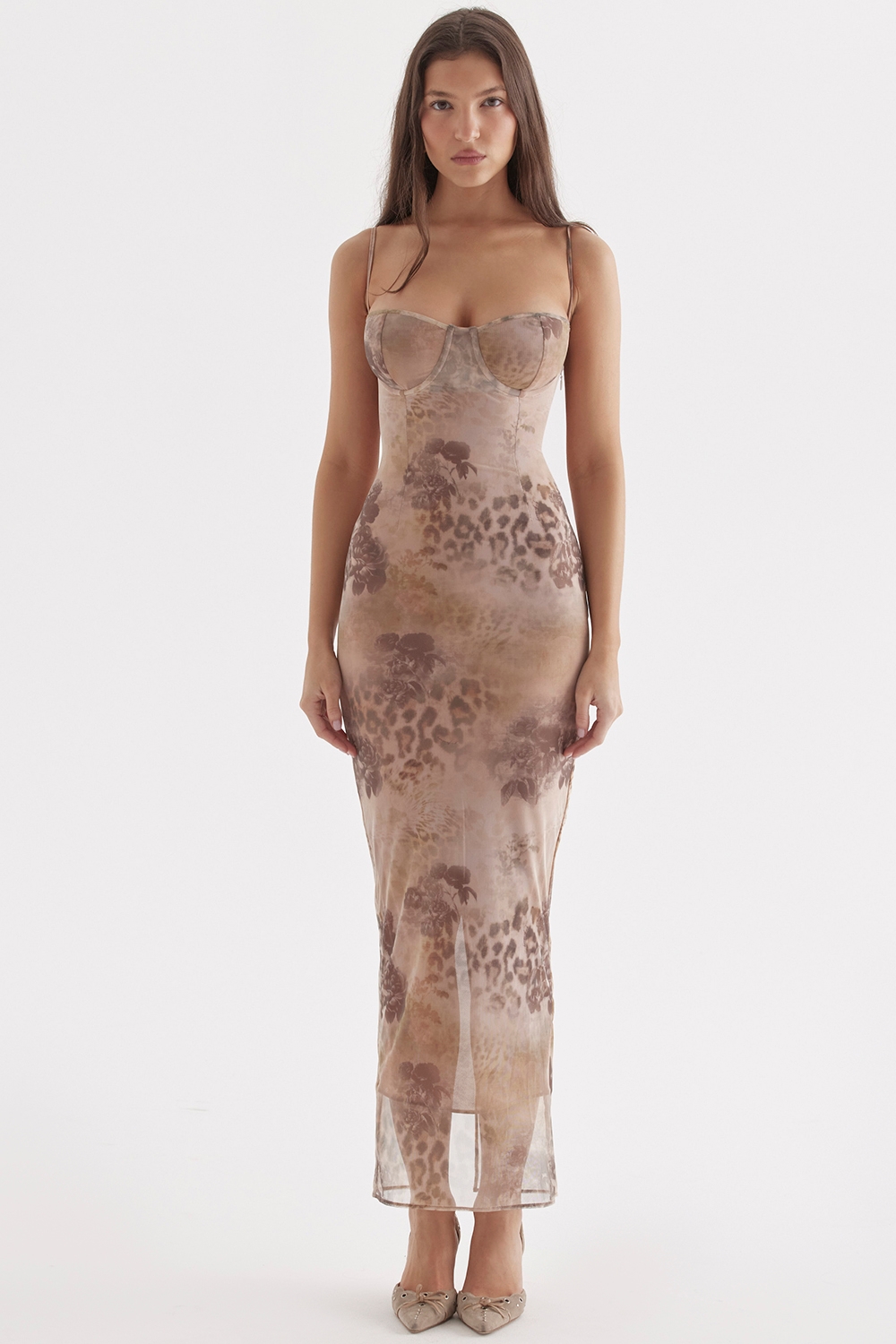 Aiza-Cream Floral Print Maxi Dress