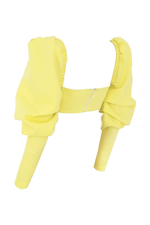 Tough Love-Mistress Rocks  Lemon Puff Sleeve Cropped Top - SALE