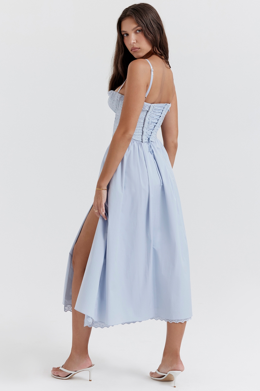 Jaime-Soft Blue Cotton Broderie Anglais Midi SunDress